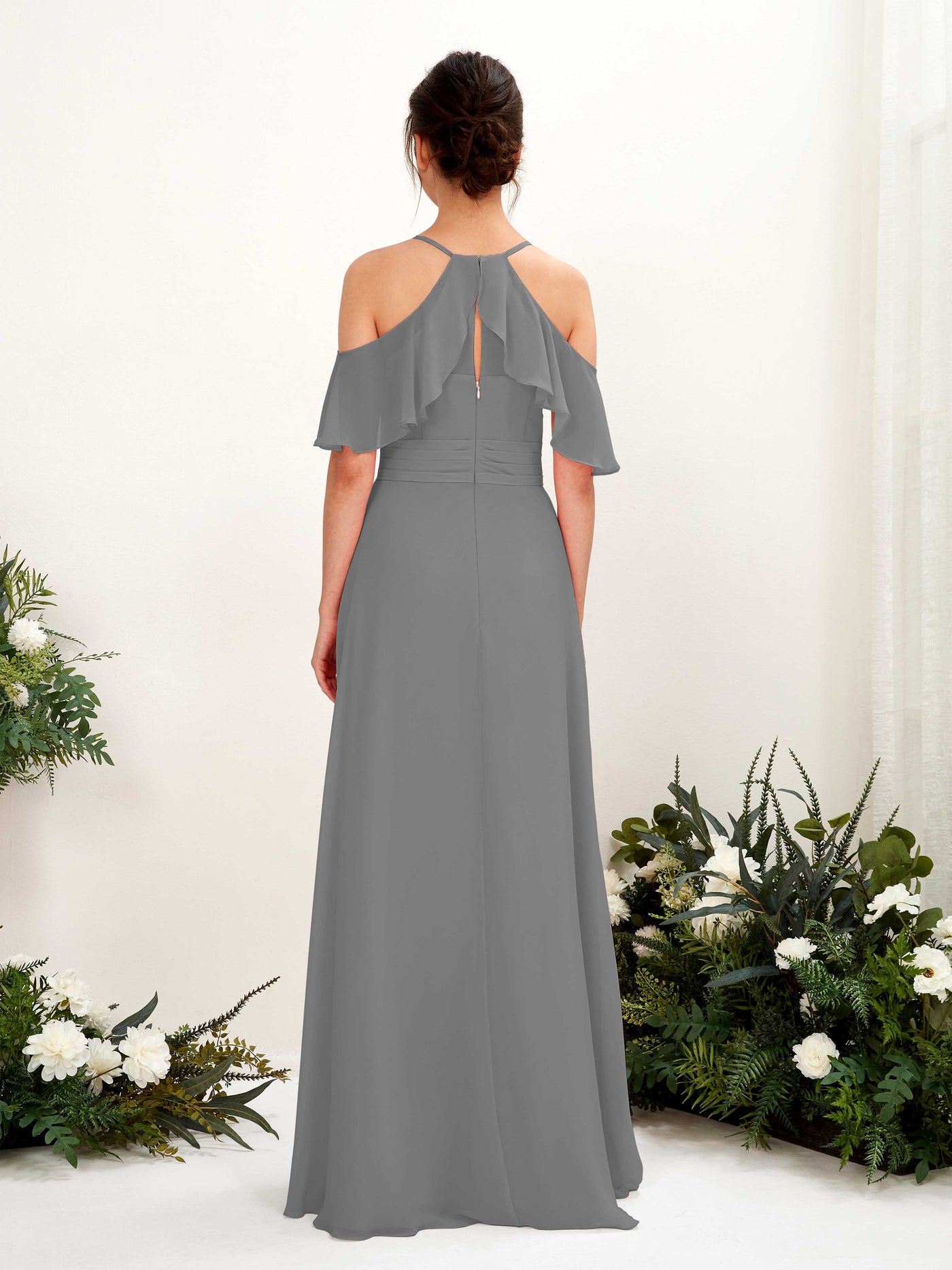 Ball Gown Off Shoulder Spaghetti-straps Chiffon Bridesmaid Dress - Steel Gray (81221720)#color_steel-gray