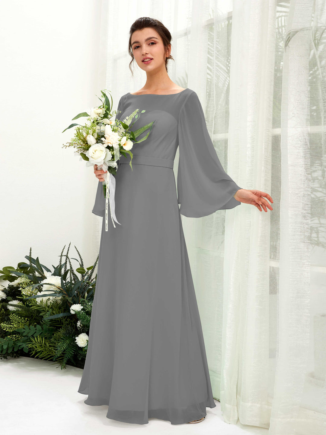 gray lace bridesmaid dresses Light Grey Prom Dress A-Line V-Neck Lace Short Sleeves Chiffon Lace Lo Bridelily