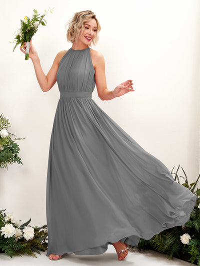 Steel Gray Bridesmaid Dresses Bridesmaid Dress A-line Chiffon Halter Full Length Sleeveless Wedding Party Dress (81223120)#color_steel-gray