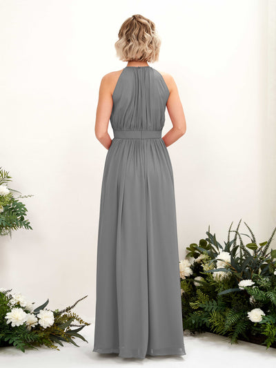 Carlyna Eden A-Line Steel Gray Bridesmaid Dress Maxi Sleeveless Round Neck Dress Back View #color_steel-gray