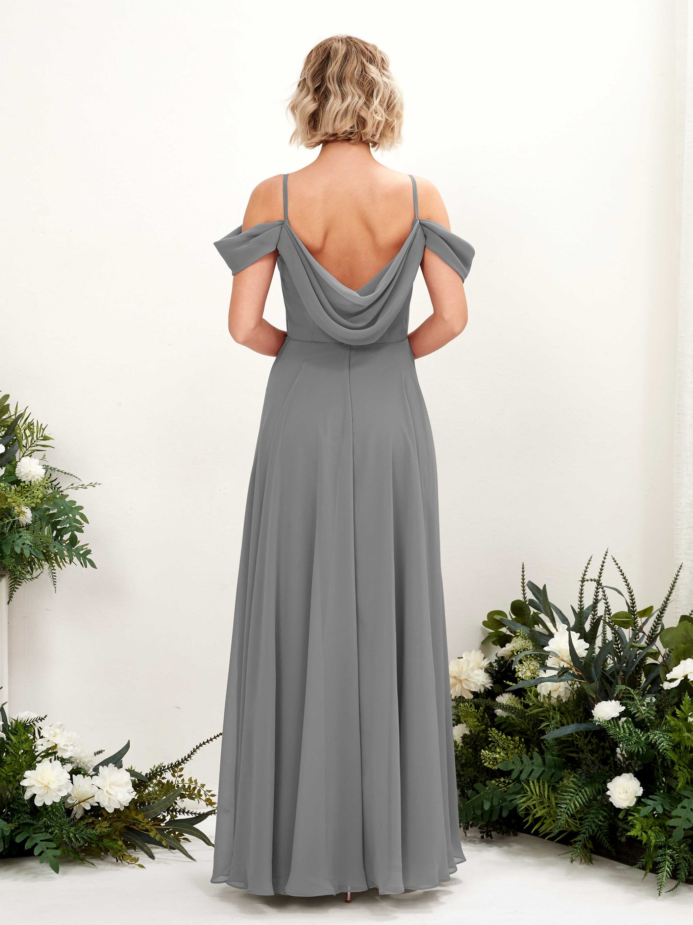 Steel Gray Bridesmaid Dresses Bridesmaid Dress A-line Chiffon Off Shoulder Full Length Sleeveless Wedding Party Dress (81224920)#color_steel-gray