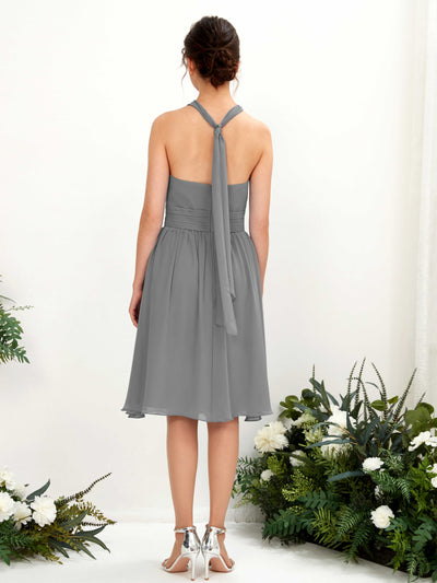 Carlyna Yvonne A-Line Steel Gray Bridesmaid Dress Knee-Length Sleeveless Round Neck Dress Back View #color_steel-gray