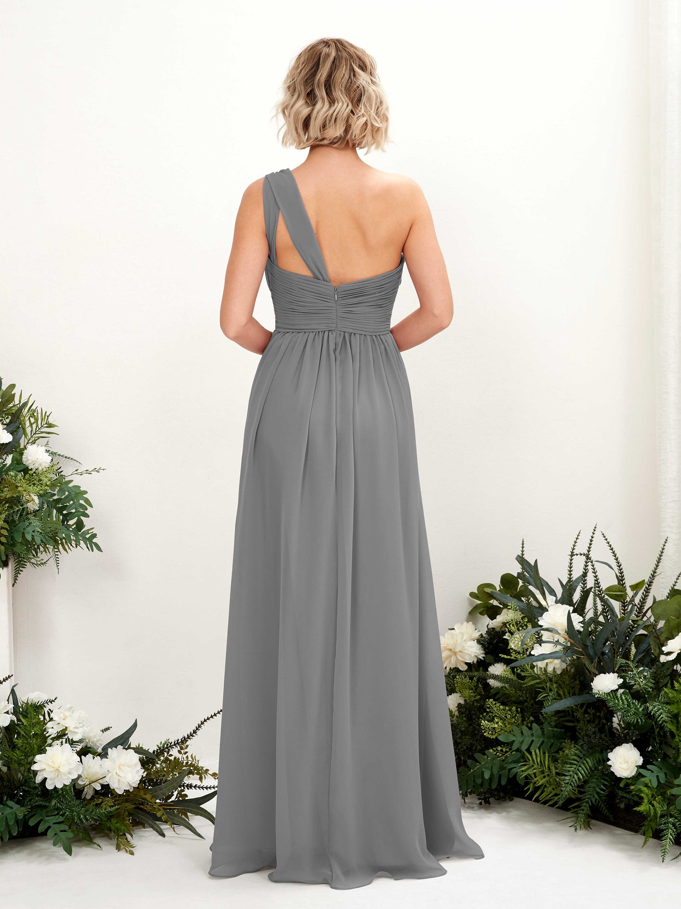 Steel Gray Bridesmaid Dresses Bridesmaid Dress Ball Gown Chiffon One Shoulder Full Length Sleeveless Wedding Party Dress (81225020)#color_steel-gray