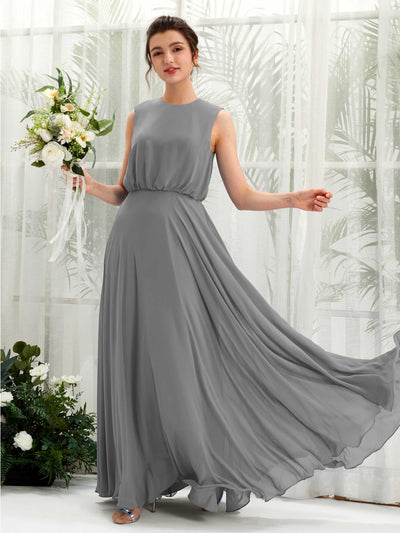 Carlyna Alma A-Line Steel Gray Bridesmaid Dress Maxi Sleeveless Round Neck Dress Front View #color_steel-gray