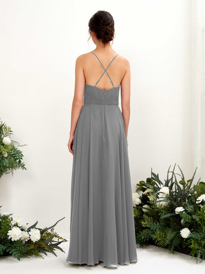 Carlyna Naura A-Line Steel Gray Bridesmaid Dress Maxi Sleeveless V-Neck Dress Back View #color_steel-gray