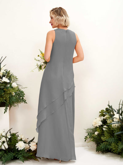 Carlyna Finna Sheath Steel Gray Bridesmaid Dress Maxi Sleeveless Round Neck Dress Back View #color_steel-gray