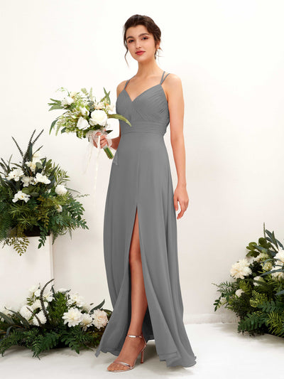 Steel Gray Bridesmaid Dresses Bridesmaid Dress A-line Chiffon Spaghetti-straps Full Length Sleeveless Wedding Party Dress (81225420)#color_steel-gray
