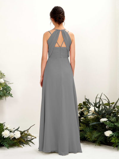Carlyna Joa A-Line Steel Gray Bridesmaid Dress Maxi Sleeveless V-Neck Dress Back View #color_steel-gray