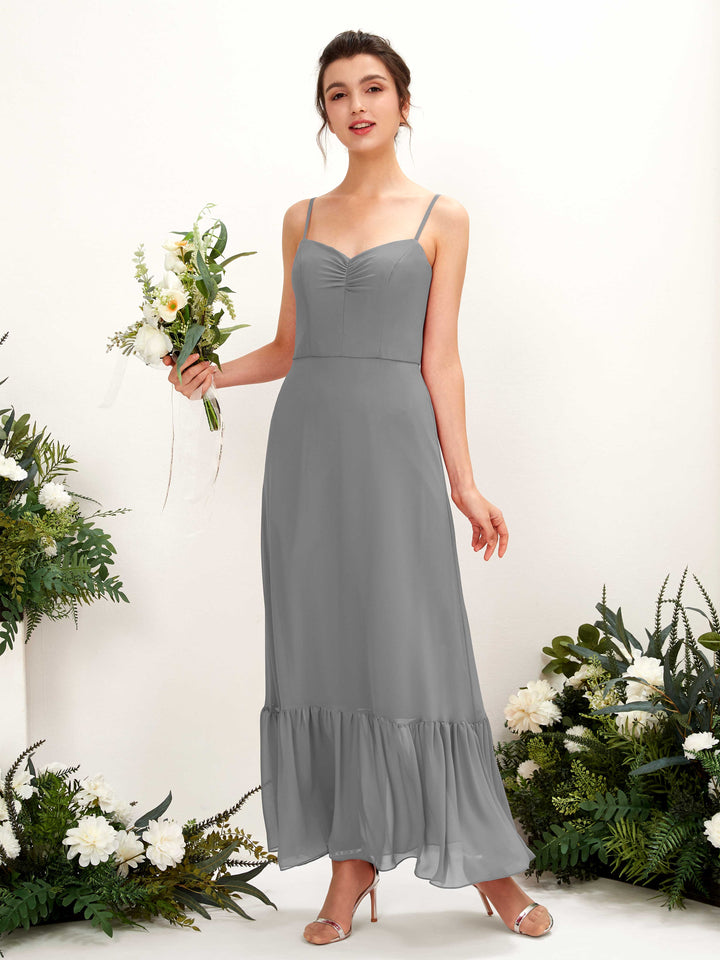 Steel Gray Bridesmaid Dresses Bridesmaid Dress Chiffon Spaghetti-straps Full Length Sleeveless Wedding Party Dress (81223020)