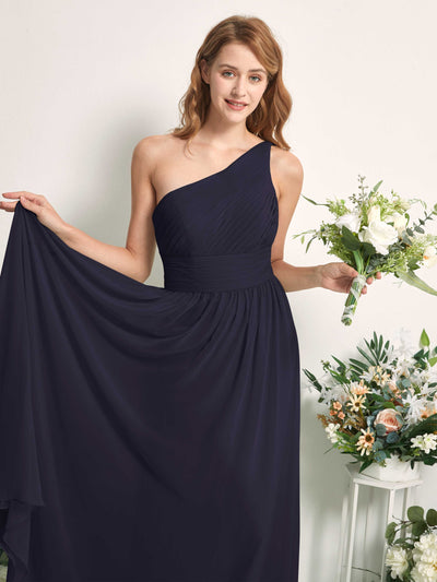 Carlyna Pandora A-Line Dark Navy Bridesmaid Dress Maxi Sleeveless One Shoulder Dress Side View 2 #color_dark-navy