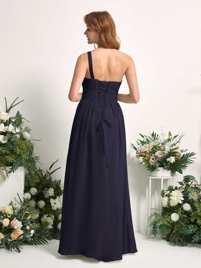 Carlyna Pandora A-Line Dark Navy Bridesmaid Dress Maxi Sleeveless One Shoulder Dress Back View #color_dark-navy