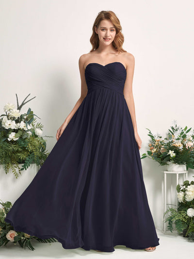 Carlyna Elma A-Line Dark Navy Bridesmaid Dress Maxi Sleeveless Sweetheart Dress Front View #color_dark-navy