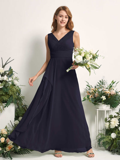 Carlyna Mollie A-Line Dark Navy Bridesmaid Dress Maxi Sleeveless V-Neck Dress Front View #color_dark-navy