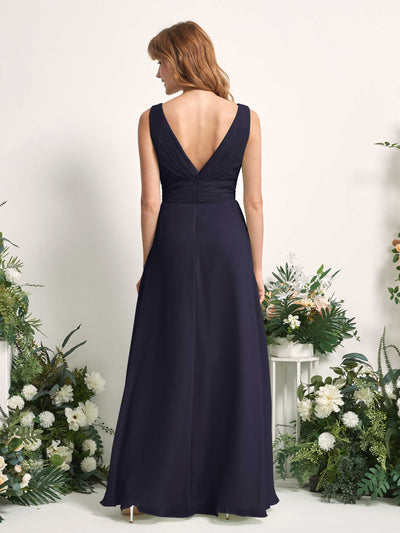 Carlyna Mollie A-Line Dark Navy Bridesmaid Dress Maxi Sleeveless V-Neck Dress Back View #color_dark-navy