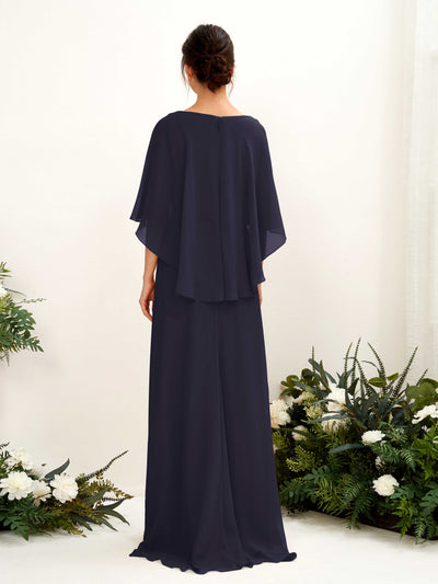 Carlyna Savin Sheath Dark Navy Bridesmaid Dress Maxi Cap Sleeve Boat Neck Dress Back View #color_dark-navy