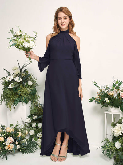 Carlyna Maxine A-Line Dark Navy Bridesmaid Dress Maxi Sleeveless Round Neck Dress Front View #color_dark-navy
