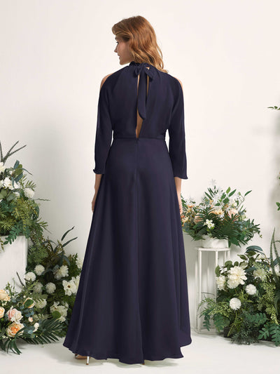 Carlyna Maxine A-Line Dark Navy Bridesmaid Dress Maxi Sleeveless Round Neck Dress Back View #color_dark-navy