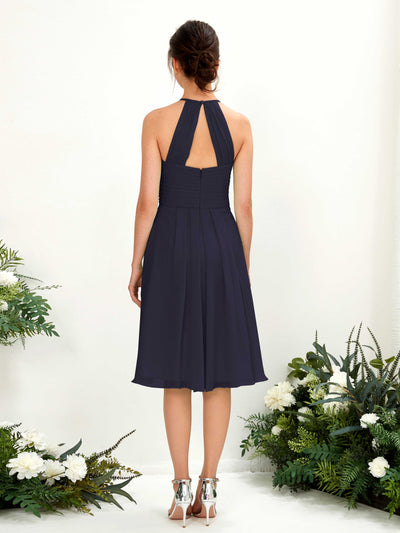 Carlyna Davina A-Line Dark Navy Bridesmaid Dress Knee-Length Sleeveless Round Neck Dress Back View #color_dark-navy
