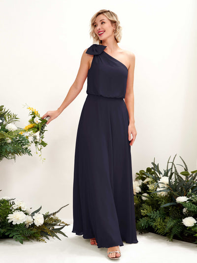 Carlyna Laurel A-Line Dark Navy Bridesmaid Dress Maxi Sleeveless One Shoulder Dress Front View #color_dark-navy