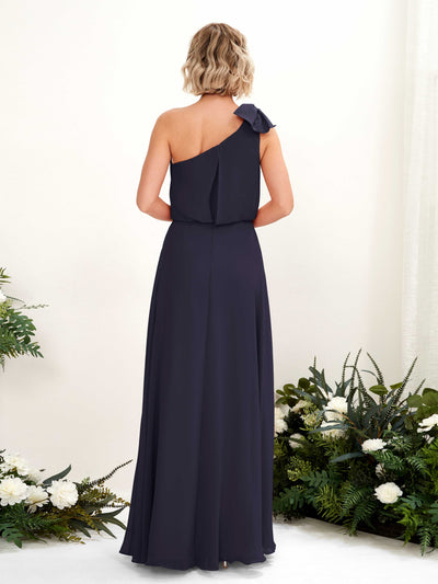 Carlyna Laurel A-Line Dark Navy Bridesmaid Dress Maxi Sleeveless One Shoulder Dress Back View #color_dark-navy