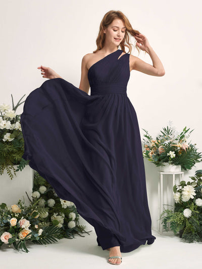 Carlyna Evelyn A-Line Dark Navy Bridesmaid Dress Maxi Sleeveless One Shoulder Dress Side View 2 #color_dark-navy