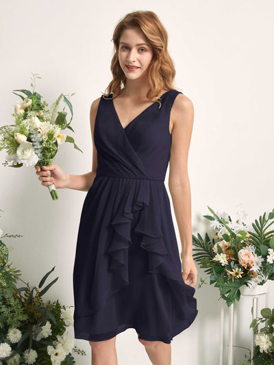 Carlyna Alisha A-Line Dark Navy Bridesmaid Dress Knee-Length Sleeveless V-Neck Dress Side View 2 #color_dark-navy