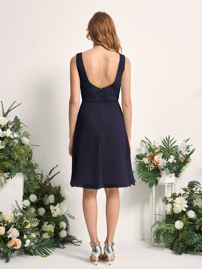 Carlyna Alisha A-Line Dark Navy Bridesmaid Dress Knee-Length Sleeveless V-Neck Dress Back View #color_dark-navy