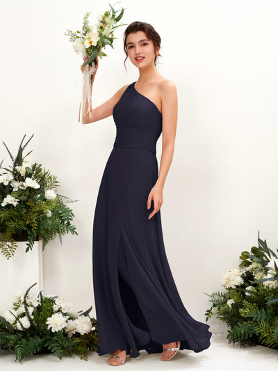 Carlyna Trita Sheath Dark Navy Bridesmaid Dress Maxi Sleeveless One Shoulder Dress Front View #color_dark-navy
