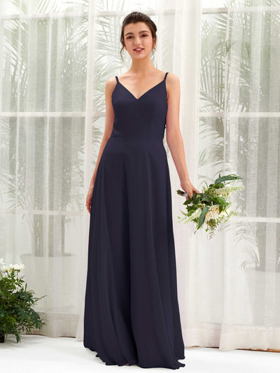 Carlyna Elsa A-Line Dark Navy Bridesmaid Dress Maxi Sleeveless V-Neck Dress Front View #color_dark-navy