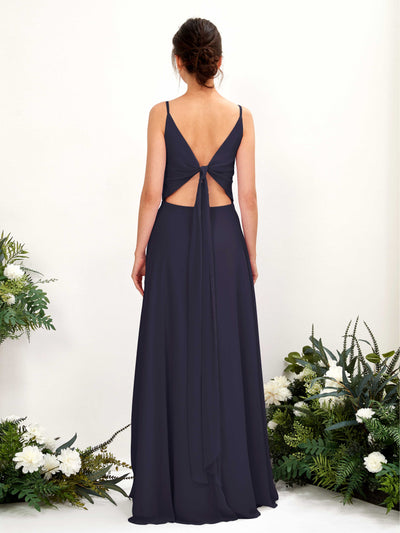 Carlyna Elsa A-Line Dark Navy Bridesmaid Dress Maxi Sleeveless V-Neck Dress Back View #color_dark-navy