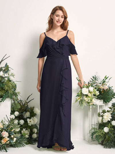Carlyna Yvette A-Line Dark Navy Bridesmaid Dress Maxi Sleeveless V-Neck Dress Front View #color_dark-navy