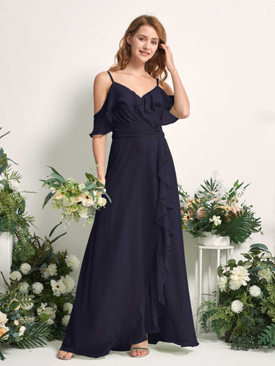 Carlyna Yvette A-Line Dark Navy Bridesmaid Dress Maxi Sleeveless V-Neck Dress Side View 2 #color_dark-navy