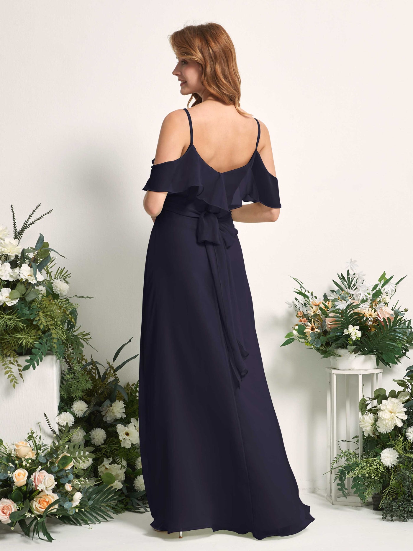 Bridesmaid Dress A-line Chiffon Spaghetti-straps Full Length Sleeveless Wedding Party Dress - Dark Navy (81227418)#color_dark-navy