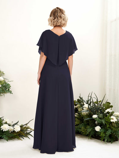 Carlyna Soleil A-Line Dark Navy Bridesmaid Dress Maxi Short Sleeve V-Neck Dress Back View #color_dark-navy