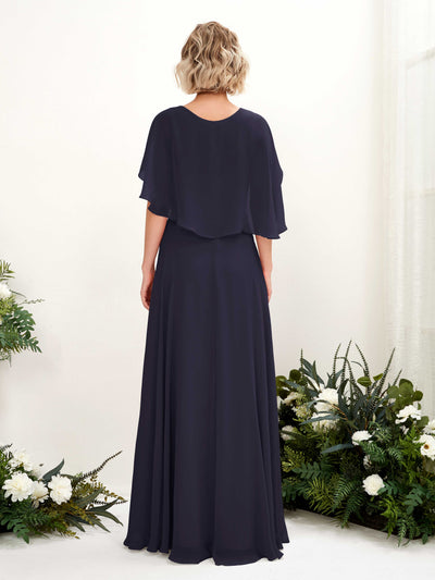 Carlyna Winnie A-Line Dark Navy Bridesmaid Dress Maxi Short Sleeve V-Neck Dress Back View #color_dark-navy