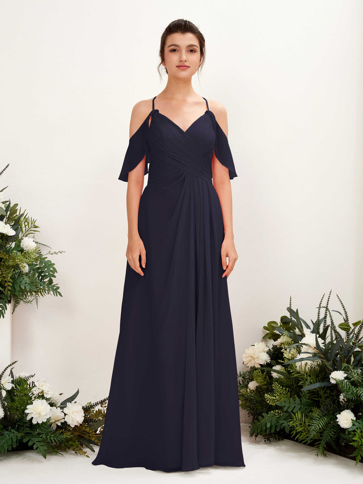 Ball Gown Off Shoulder Spaghetti-straps Chiffon Bridesmaid Dress - Dark Navy (81221718)