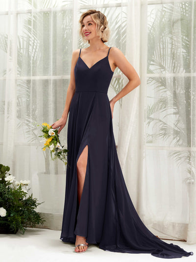 Carlyna Mana A-Line Dark Navy Bridesmaid Dress Maxi Sleeveless V-Neck Dress Front View #color_dark-navy