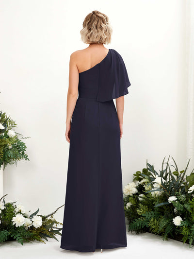 Carlyna Brook A-Line Dark Navy Bridesmaid Dress Maxi Sleeveless One Shoulder Dress Back View #color_dark-navy