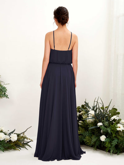 Carlyna Alva A-Line Dark Navy Bridesmaid Dress Maxi Sleeveless Halter Dress Back View #color_dark-navy