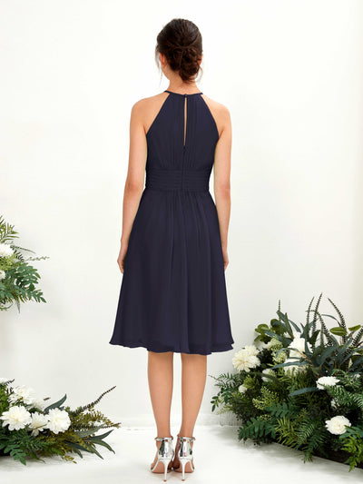 Carlyna Cathie A-Line Dark Navy Bridesmaid Dress Knee-Length Sleeveless Round Neck Dress Back View #color_dark-navy