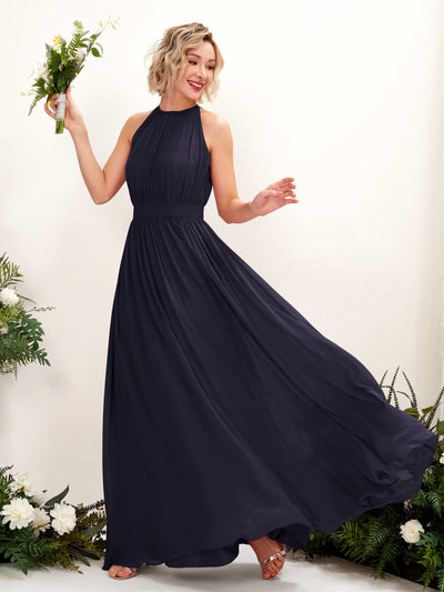 Carlyna Eden A-Line Dark Navy Bridesmaid Dress Maxi Sleeveless Round Neck Dress Front View #color_dark-navy