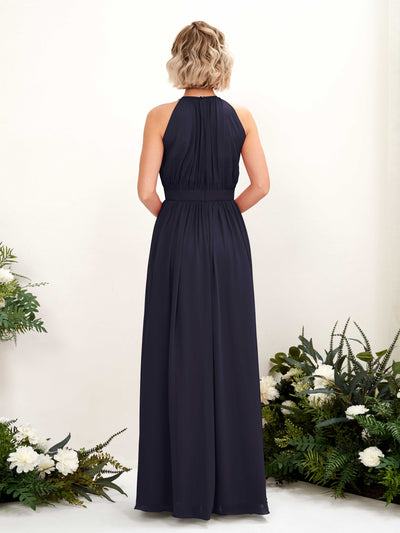 Carlyna Eden A-Line Dark Navy Bridesmaid Dress Maxi Sleeveless Round Neck Dress Back View #color_dark-navy