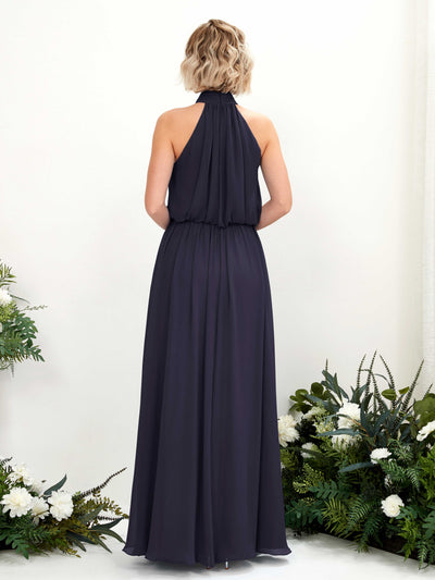 Carlyna Bess A-Line Dark Navy Bridesmaid Dress Maxi Sleeveless Halter Dress Back View #color_dark-navy