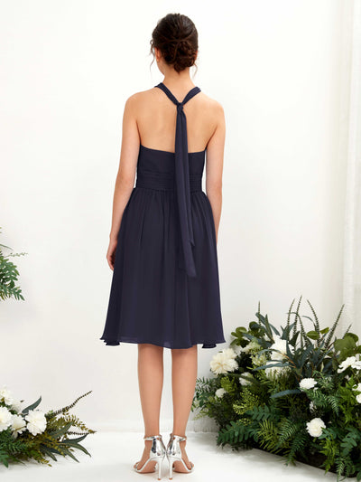 Carlyna Yvonne A-Line Dark Navy Bridesmaid Dress Knee-Length Sleeveless Round Neck Dress Back View #color_dark-navy