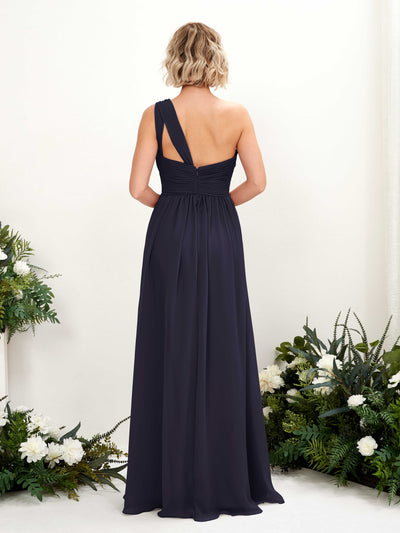 Carlyna Flaze A-Line Dark Navy Bridesmaid Dress Maxi Sleeveless One Shoulder Dress Back View #color_dark-navy