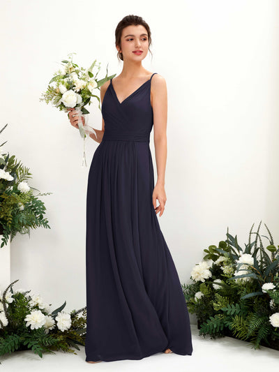 Carlyna Dira A-Line Dark Navy Bridesmaid Dress Maxi Sleeveless V-Neck Dress Front View #color_dark-navy