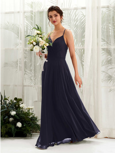 Carlyna Naura A-Line Dark Navy Bridesmaid Dress Maxi Sleeveless V-Neck Dress Front View #color_dark-navy