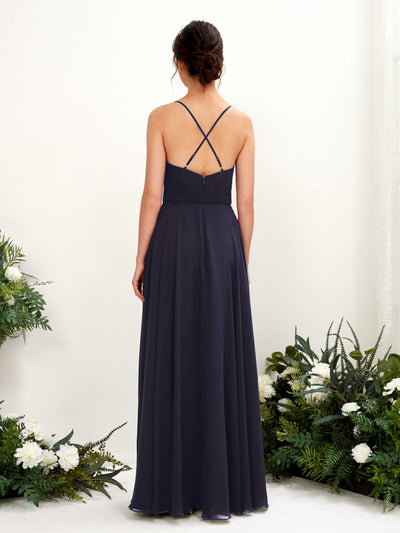 Carlyna Naura A-Line Dark Navy Bridesmaid Dress Maxi Sleeveless V-Neck Dress Back View #color_dark-navy