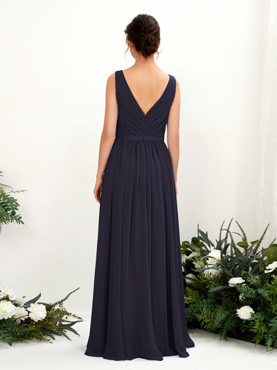 Carlyna Barbara A-Line Dark Navy Bridesmaid Dress Maxi Sleeveless V-Neck Dress Back View #color_dark-navy