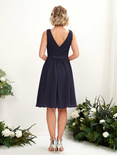 Carlyna Natasha A-Line Dark Navy Bridesmaid Dress Knee-Length Sleeveless V-Neck Dress Back View #color_dark-navy